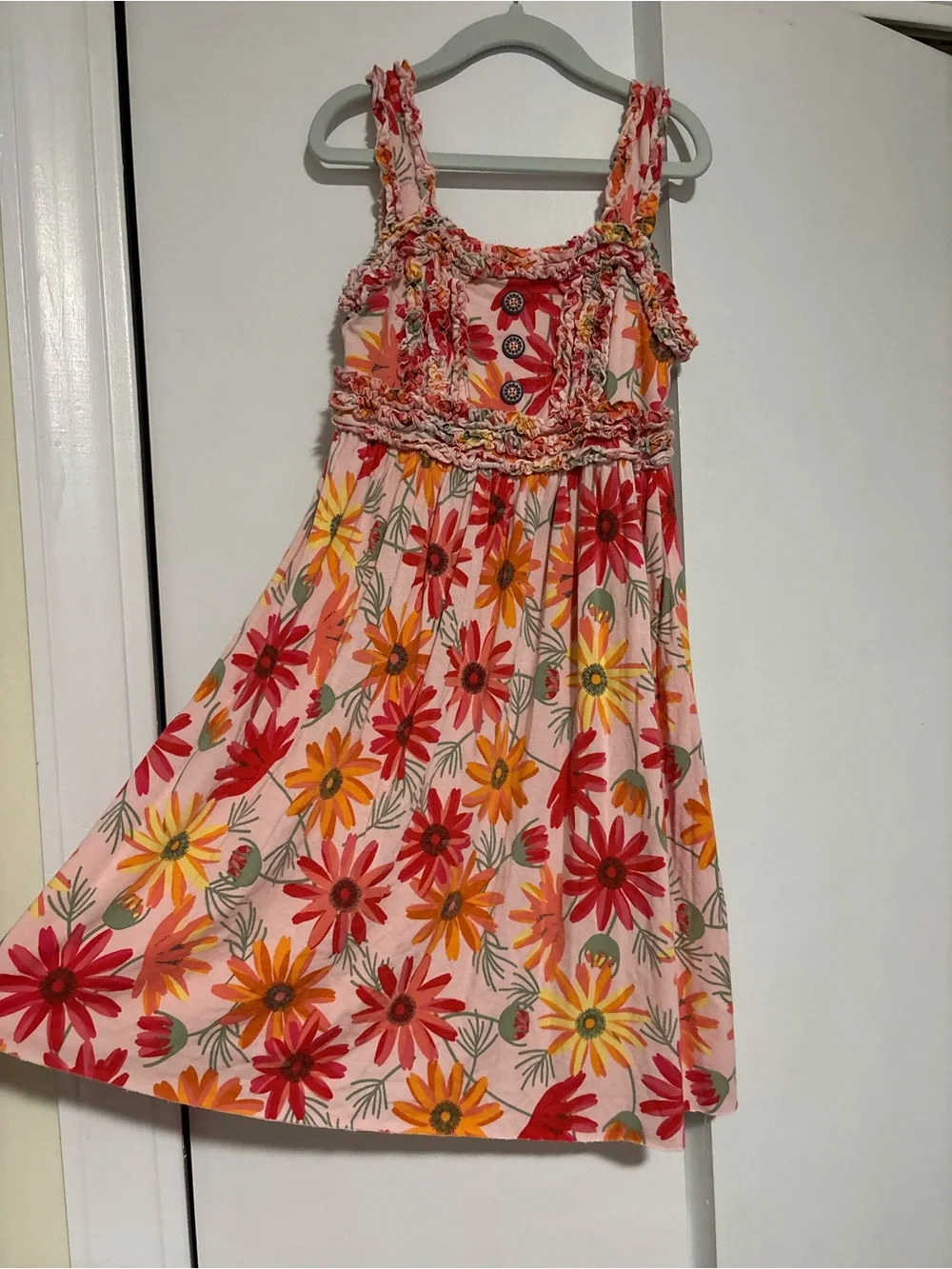 Matilda Jane size 8 floral pink orange Floral Sundress Ruffle Details bamboo